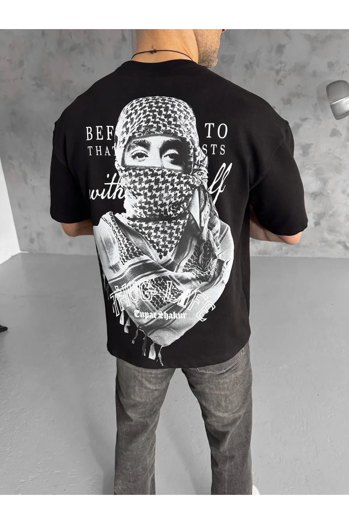 Unisex Baskılı Oversize T-Shirt - Siyah