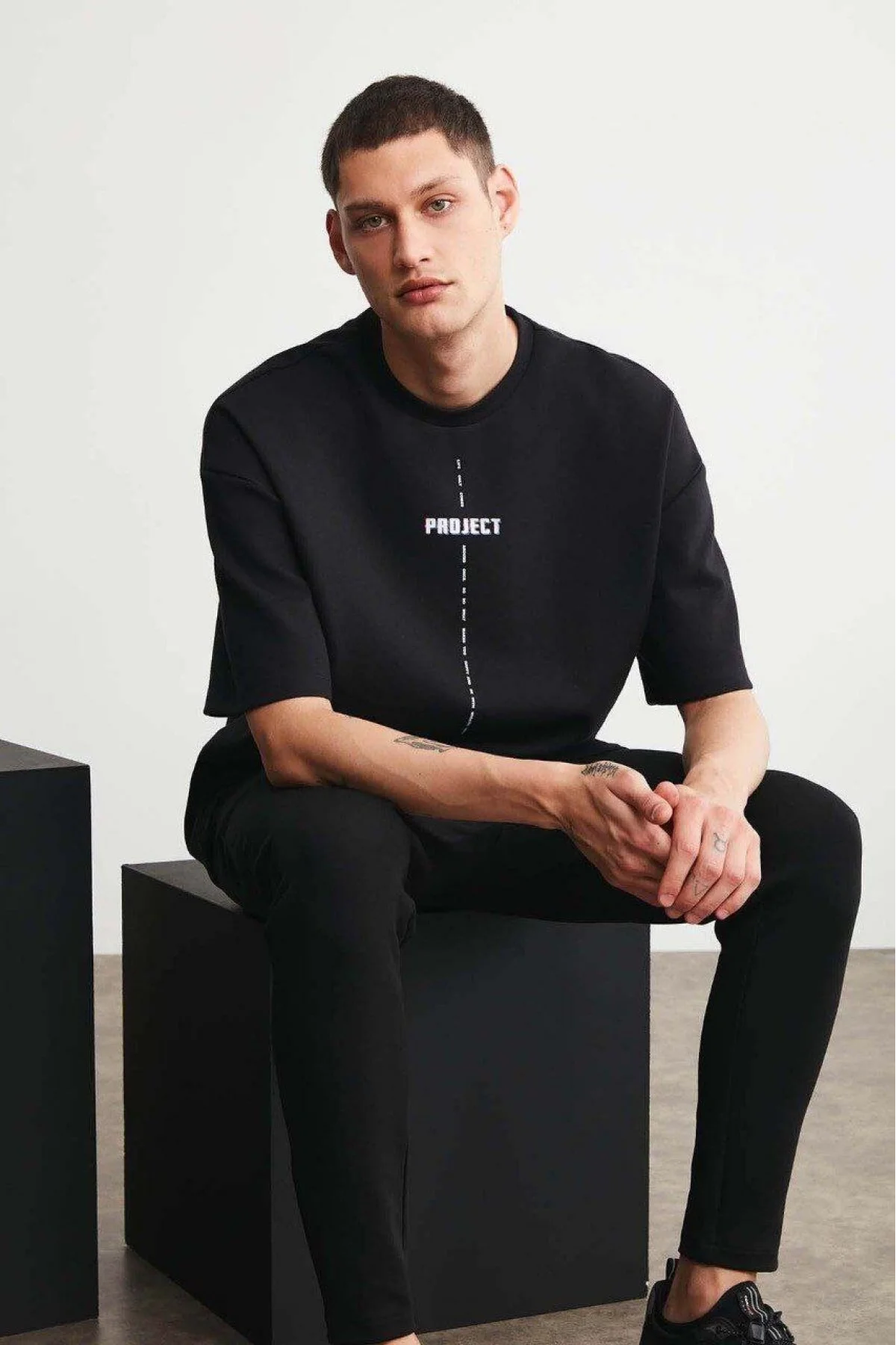 Unisex Baskılı Oversize Kısa kol  T-Shirt - Siyah