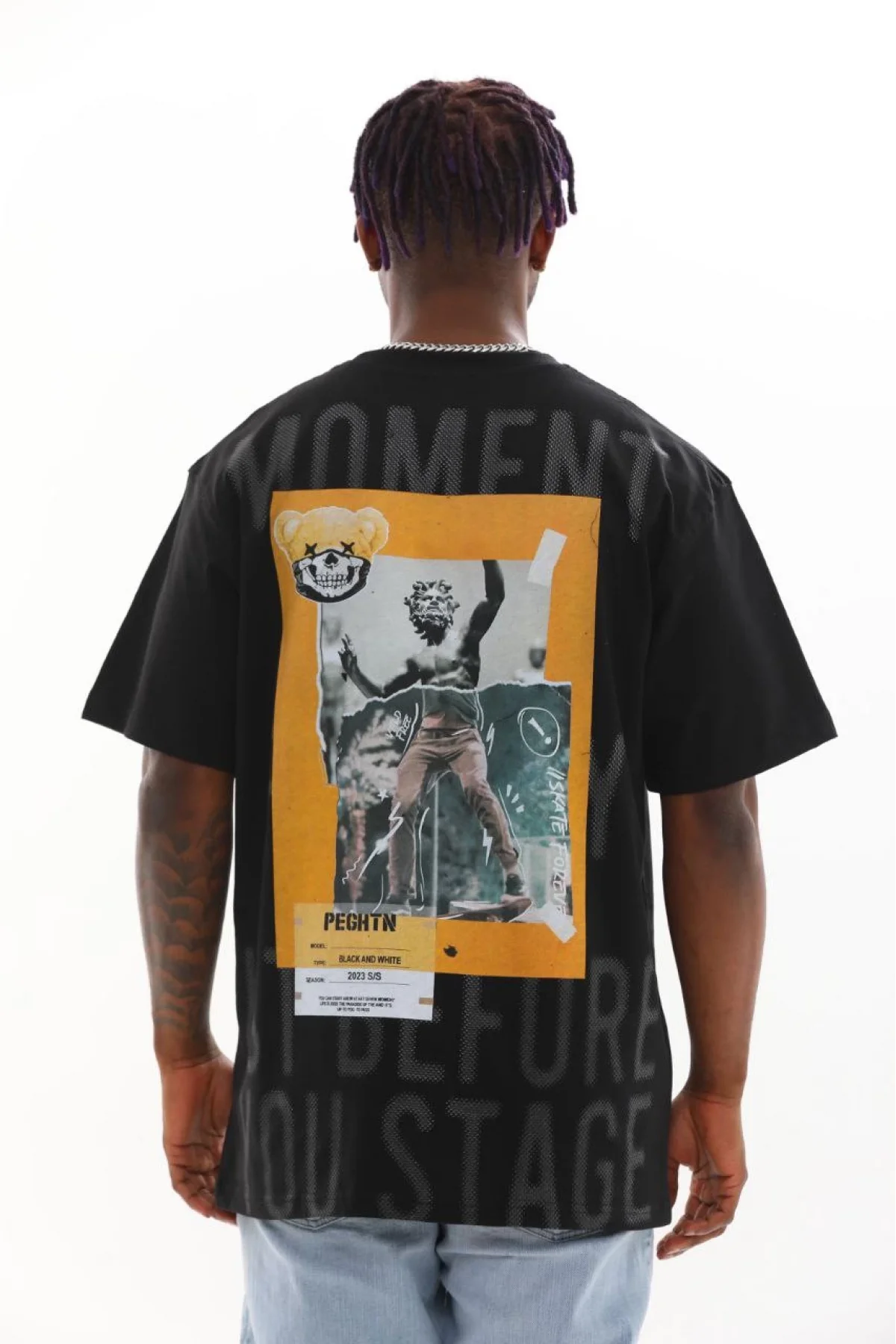 Unisex Baskılı Oversize T-Shirt - Siyah