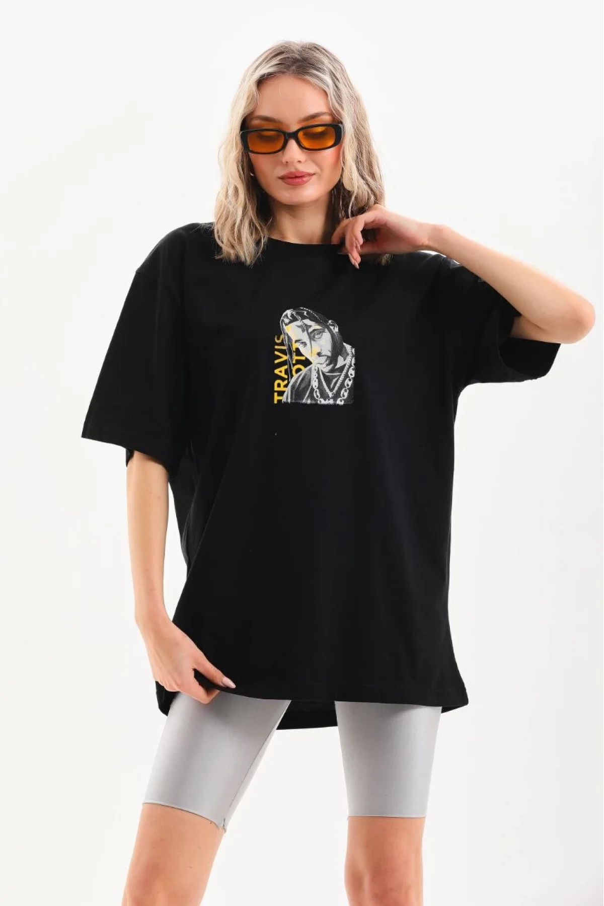 Unisex Baskılı Oversize T-Shirt - Siyah