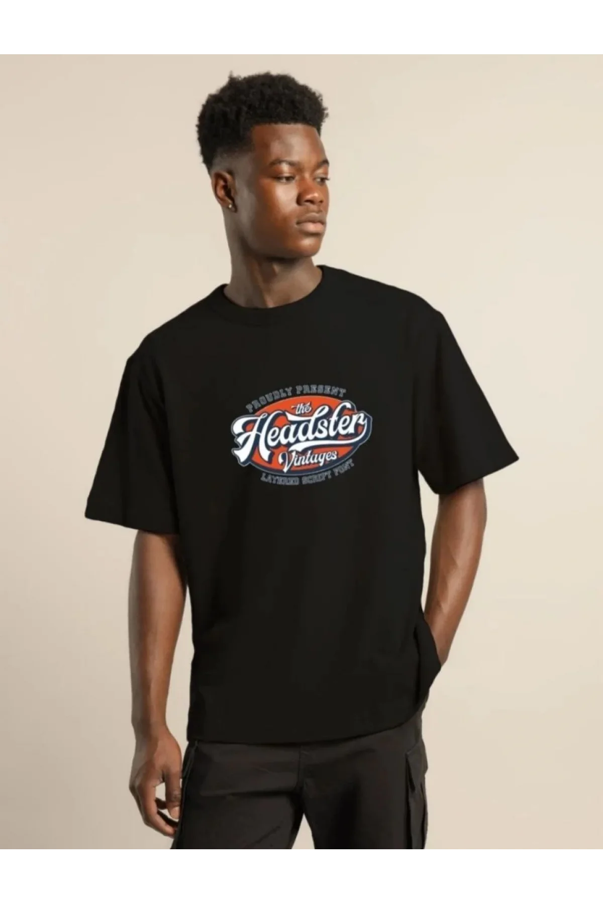 Unisex Baskılı Oversize T-Shirt - Siyah