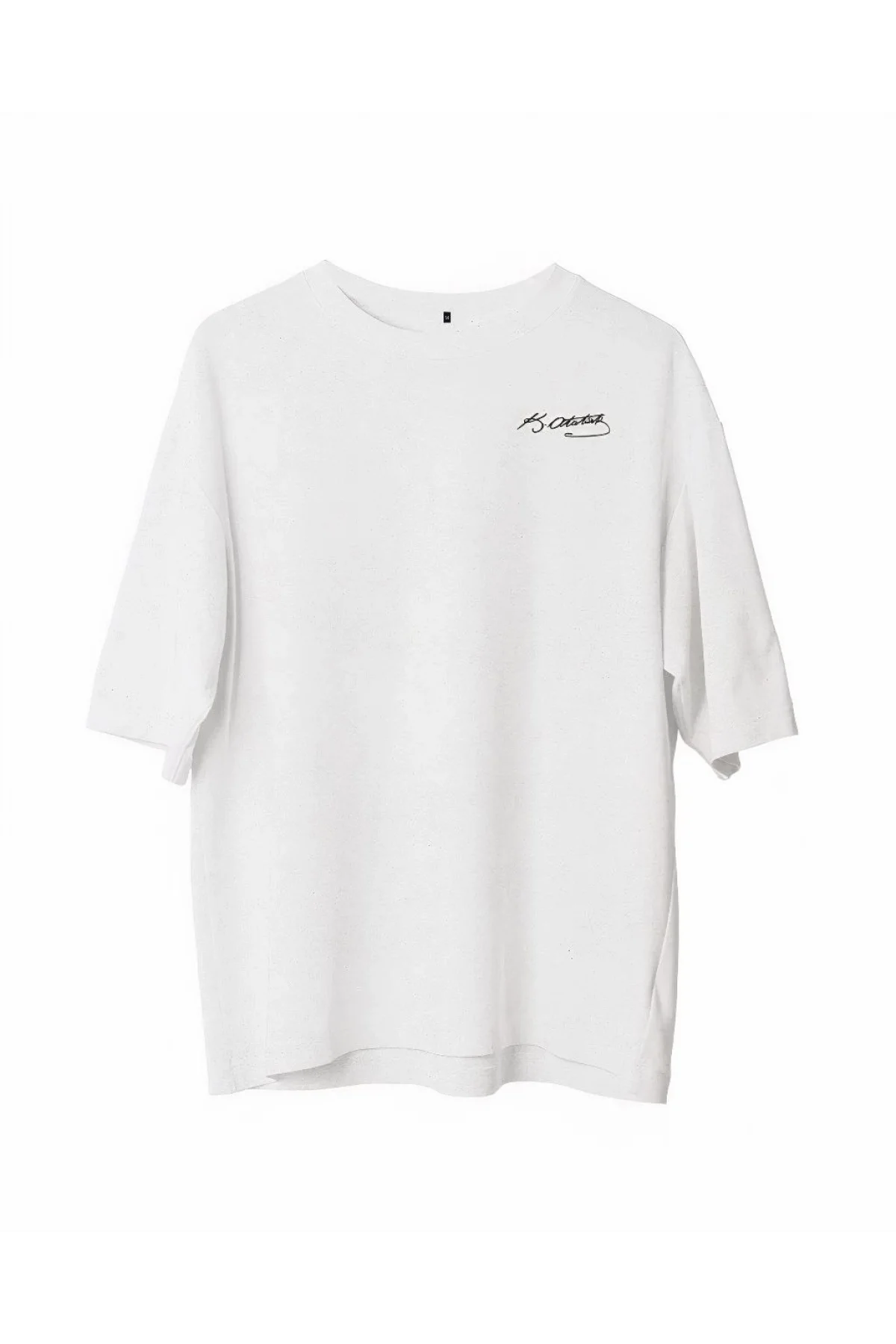 Unisex Bisiklet Yaka Baskılı Oversize T-Shirt - Beyaz