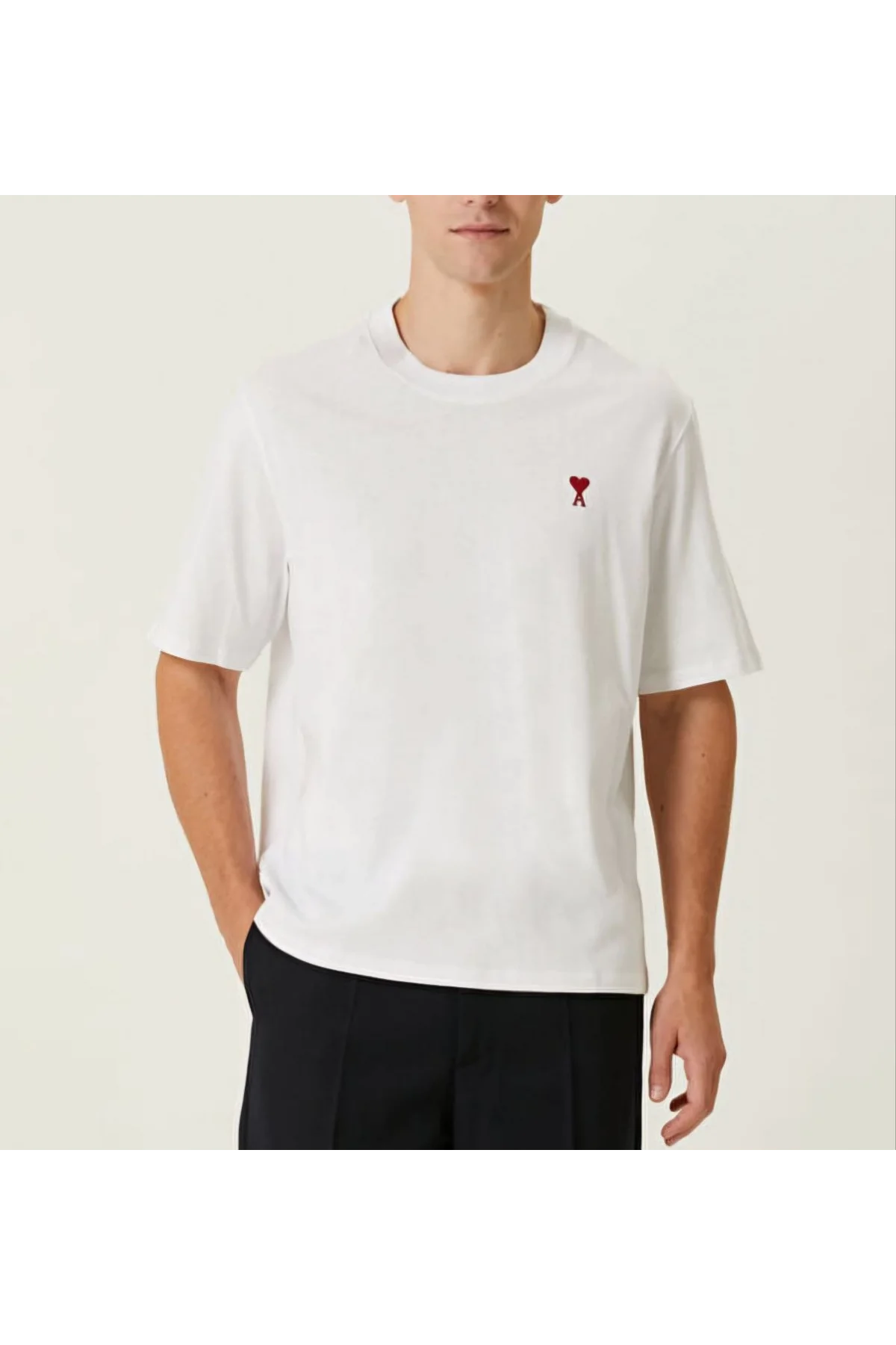 Unisex Bisiklet Yaka Baskılı Oversize T-Shirt - Beyaz