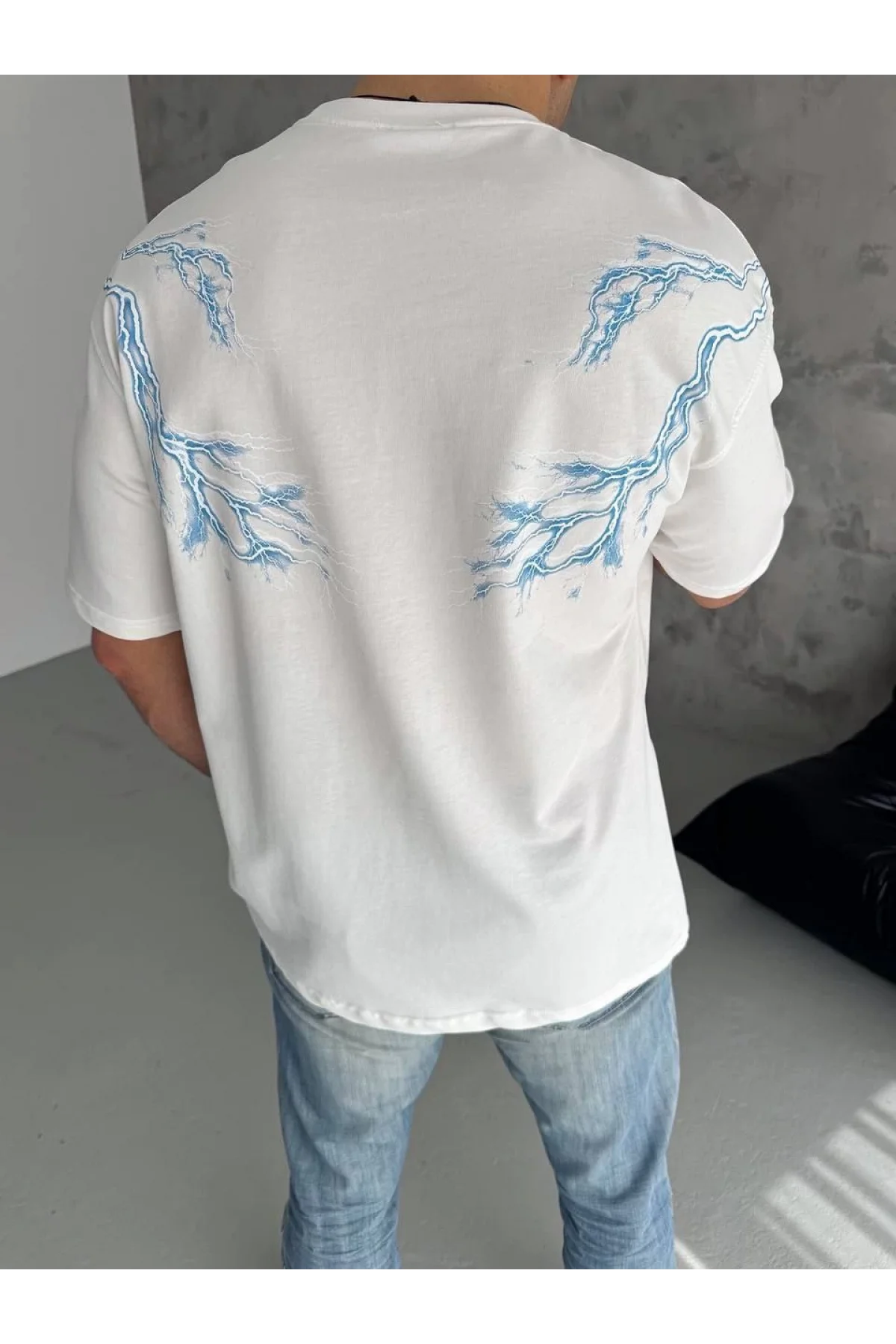 Erkek Bisiklet Yaka Baskılı Kısa kol T-Shirt - Beyaz