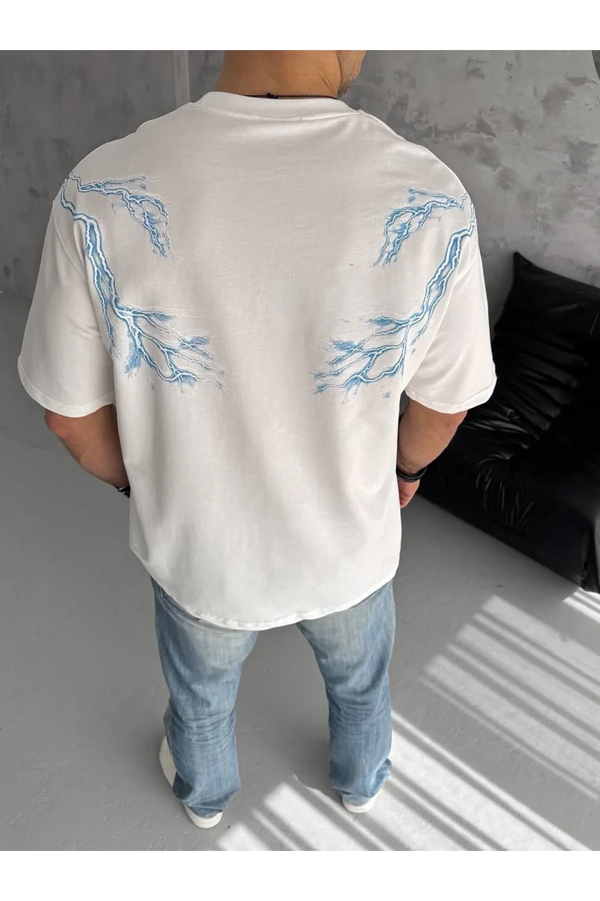 Erkek Bisiklet Yaka Baskılı Kısa kol T-Shirt - Beyaz