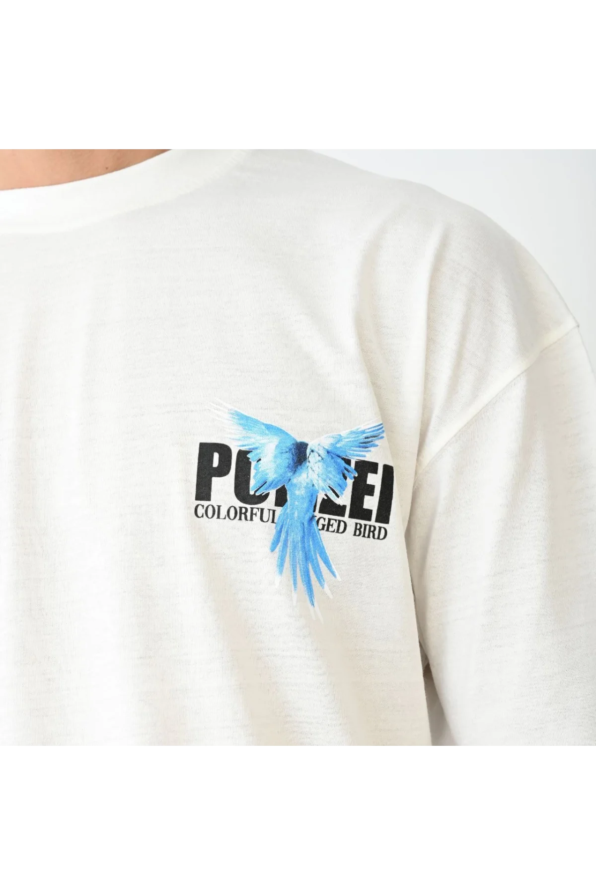 Unisex Bisiklet Yaka Baskılı Oversize T-Shirt - Beyaz