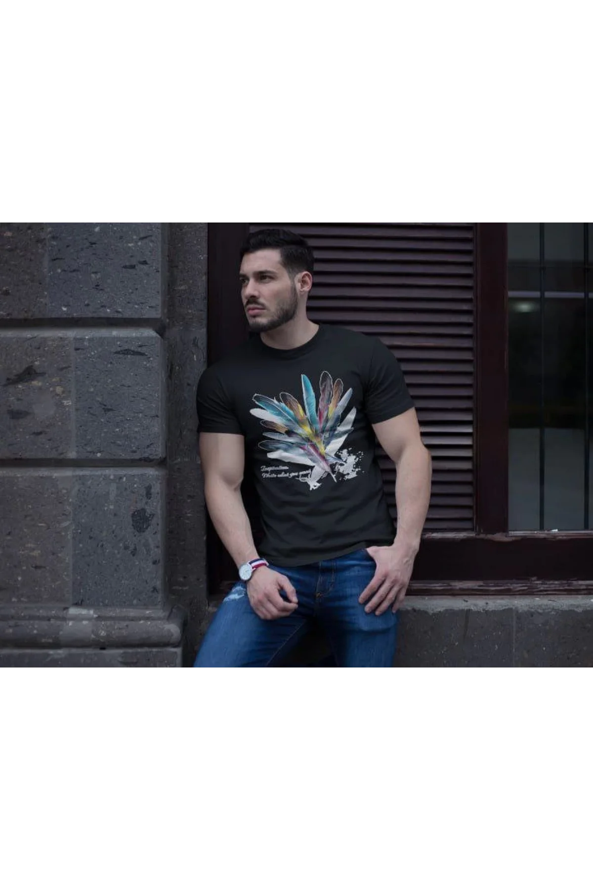 Unisex Bisiklet Yaka Baskılı Oversize T-Shirt - Siyah