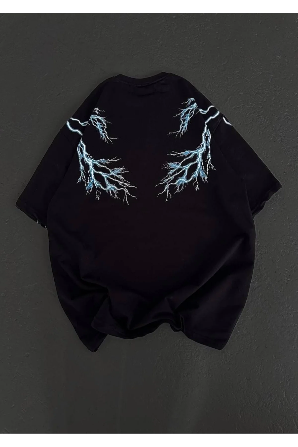 Kadın Bisiklet Yaka Baskılı  Kısa kol Oversize T-Shirt - Siyah