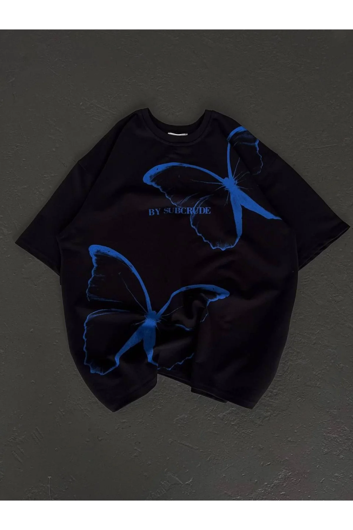 kadın Bisiklet Yaka Baskılı Oversize T-Shirt - Siyah