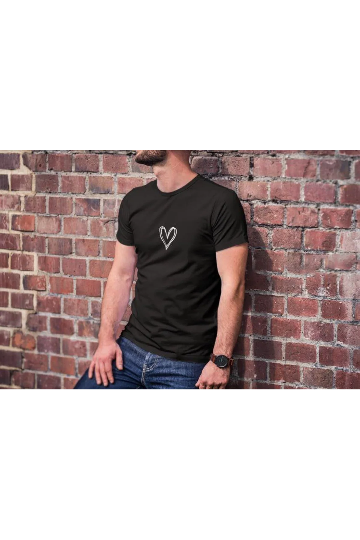 Unisex Bisiklet Yaka Baskılı Oversize T-Shirt - Siyah