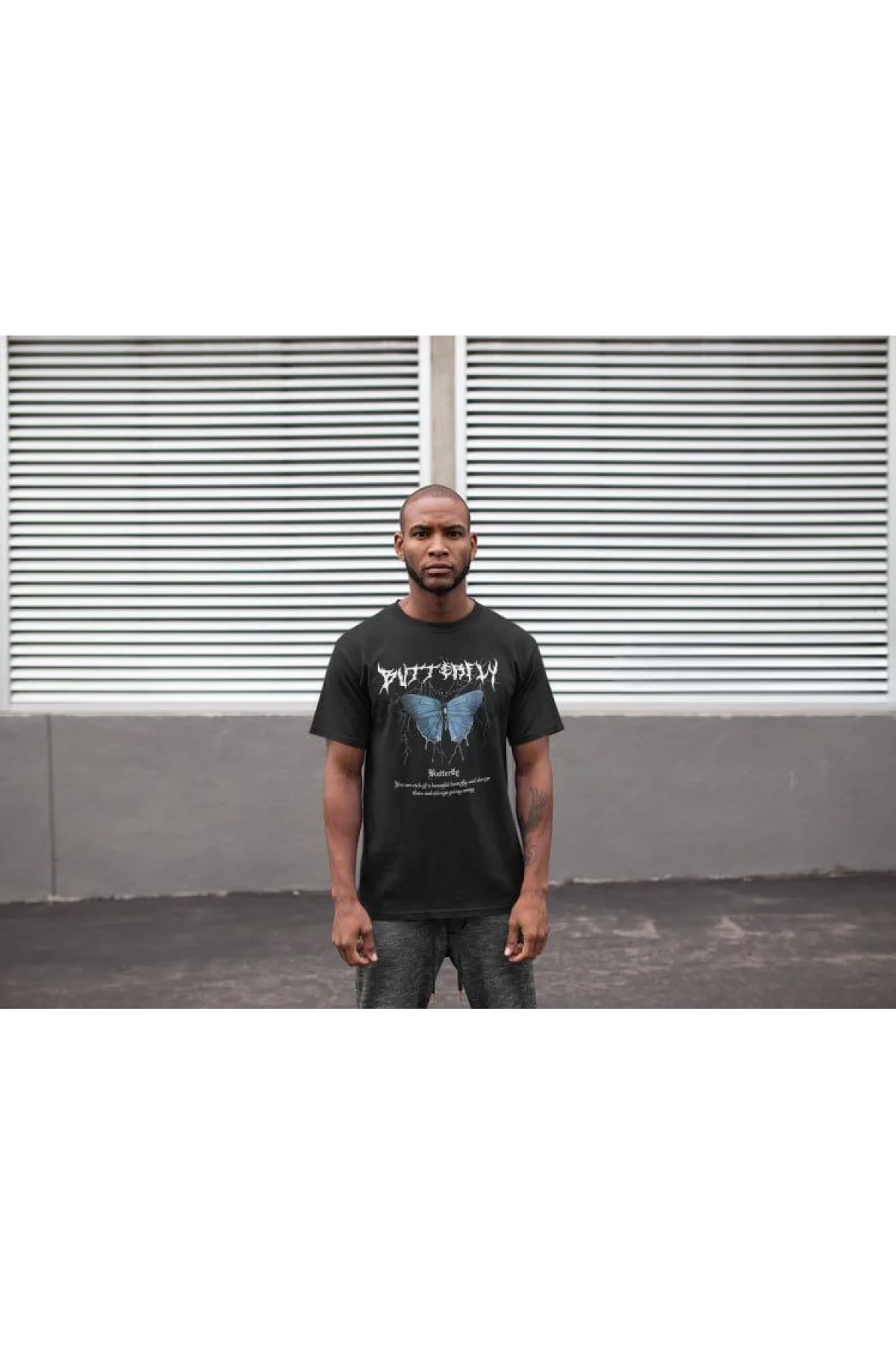 Unisex Bisiklet Yaka Baskılı Oversize T-Shirt - Siyah