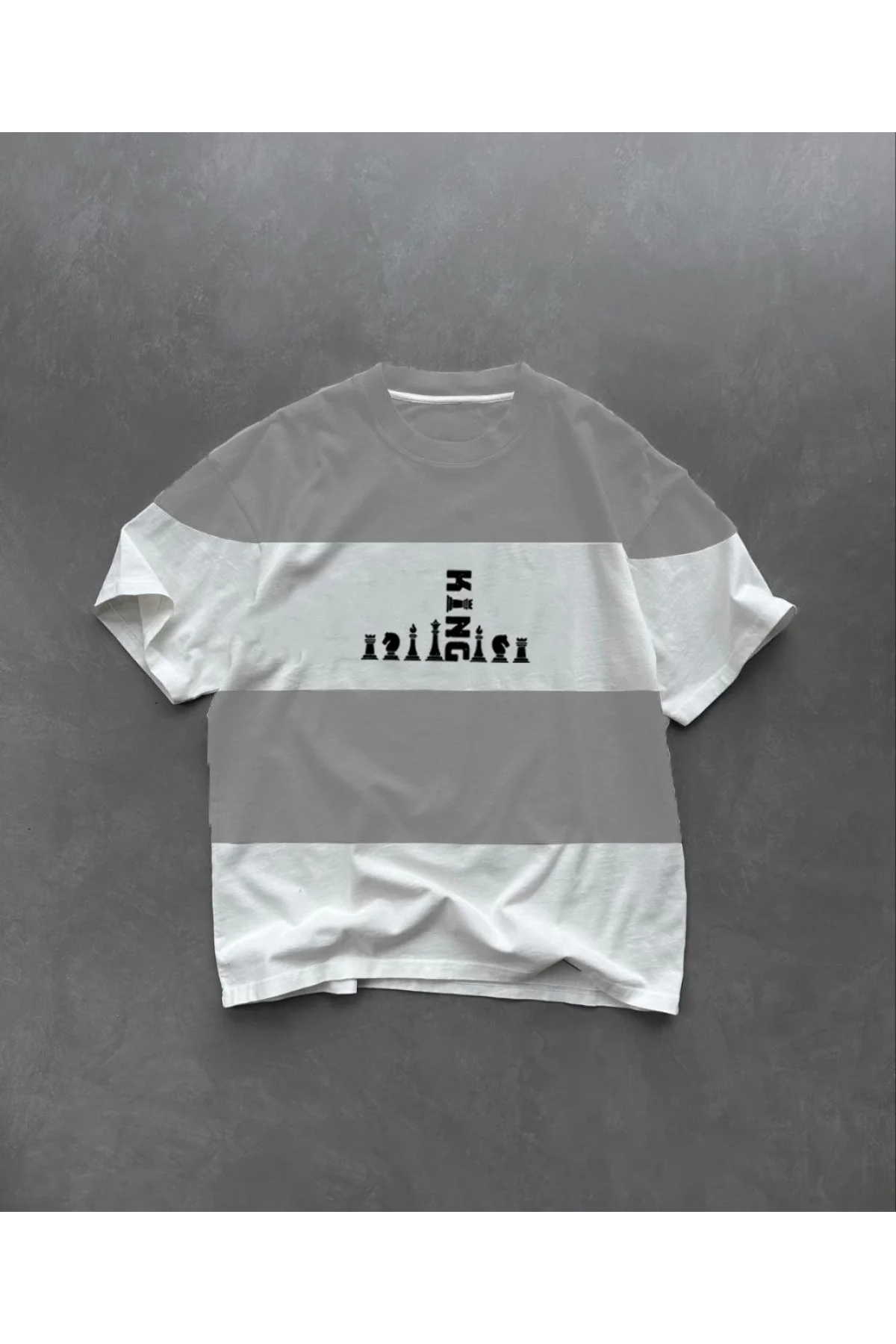 Unisex Bisiklet Yaka Baskılı Parçalı Oversize T-Shirt - Gri