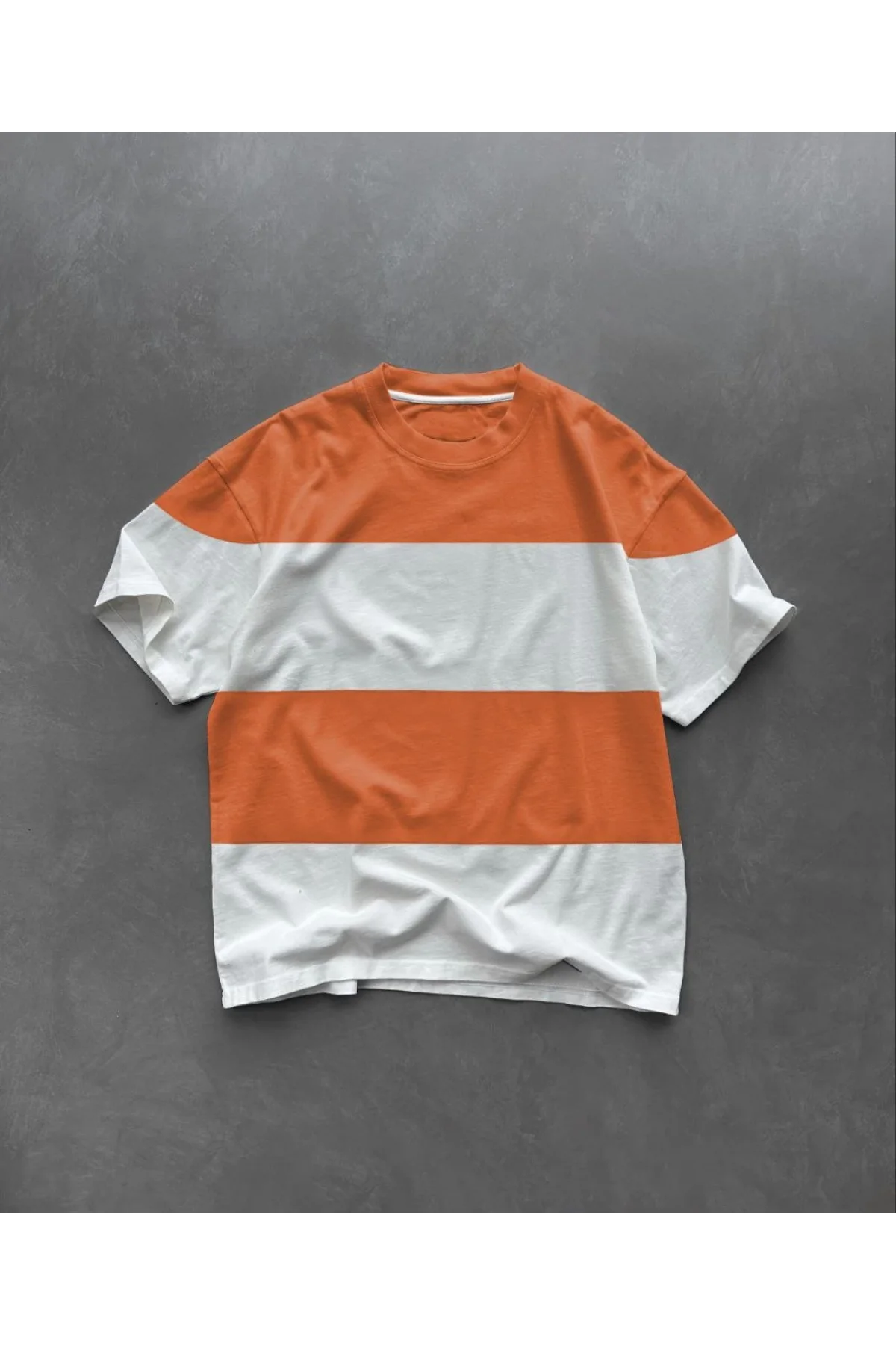 Unisex Bisiklet Yaka Parçalı T-Shirt - Turuncu