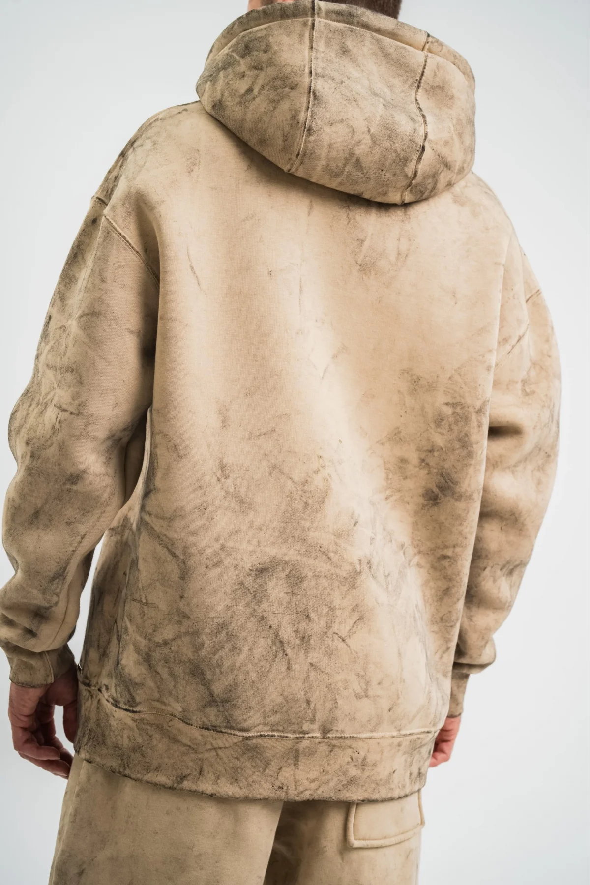 Unisex Double Oversize Kapşonlu Yıkamalı SweatShirt - Bej