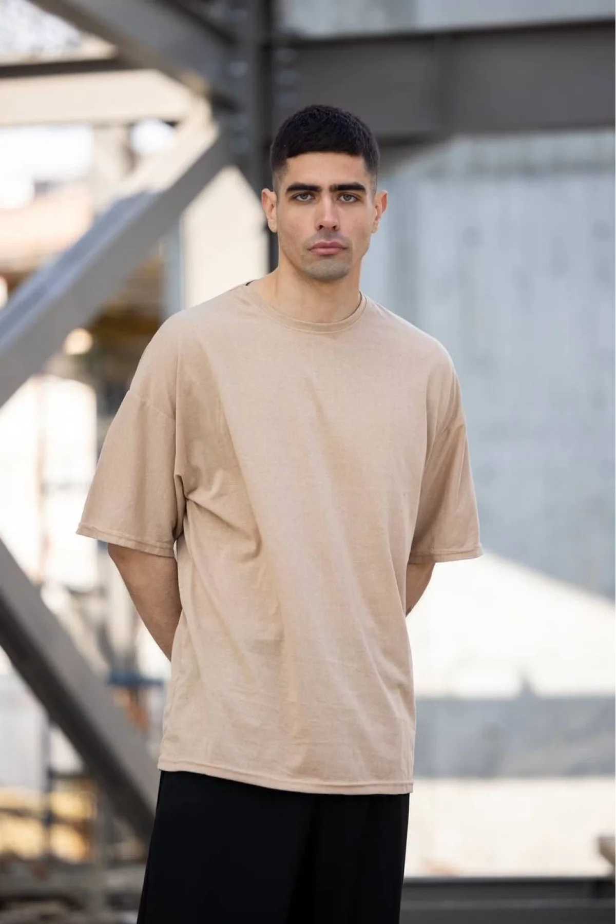 Erkek Düz T-Shirt Kısa Kol Bisiklet Yaka Regular Fit Rahat Kalıp Günlük Tişört - Bej