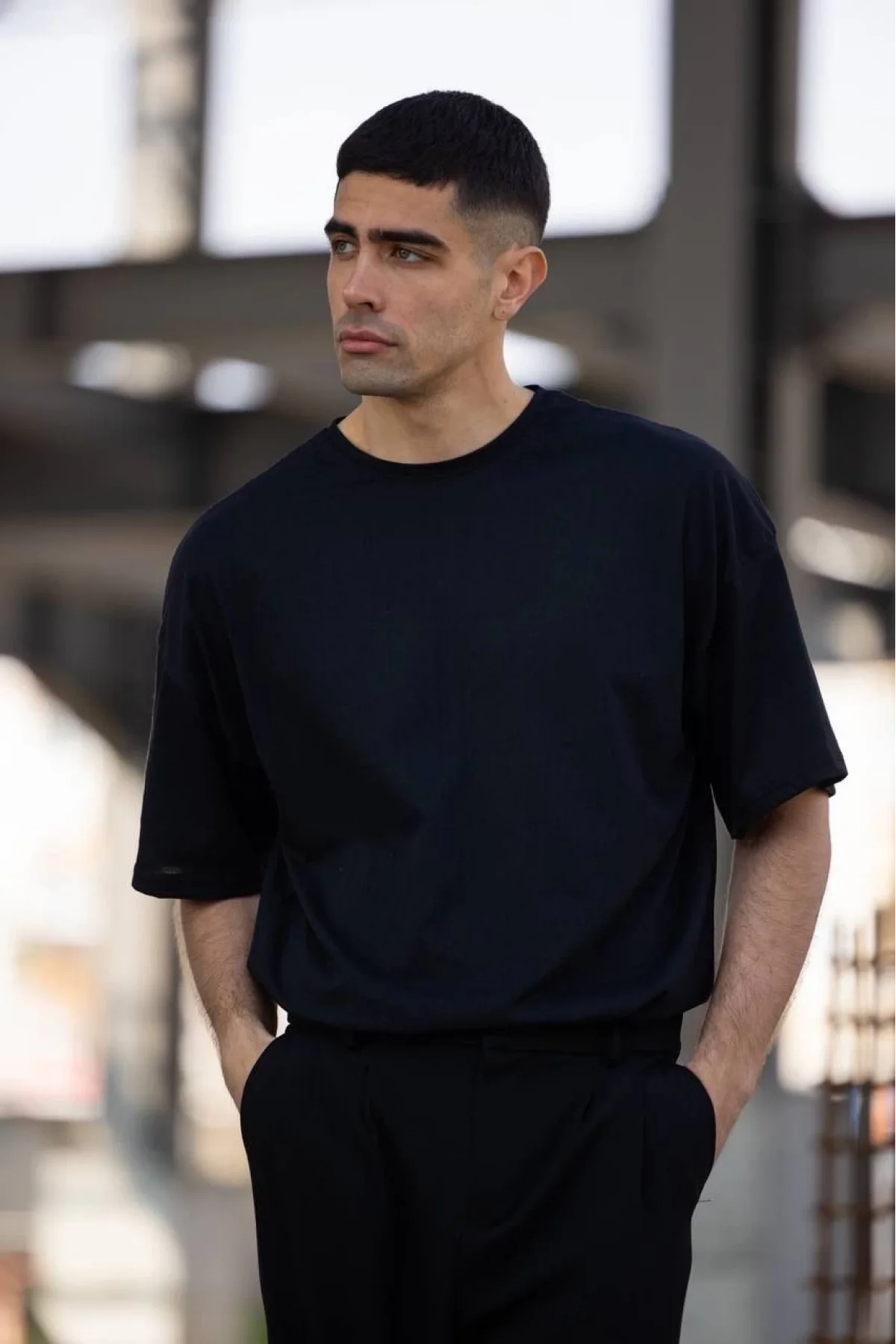 Erkek Düz T-Shirt Kısa Kol Bisiklet Yaka Regular Fit Rahat Kalıp Günlük Tişört - Siyah