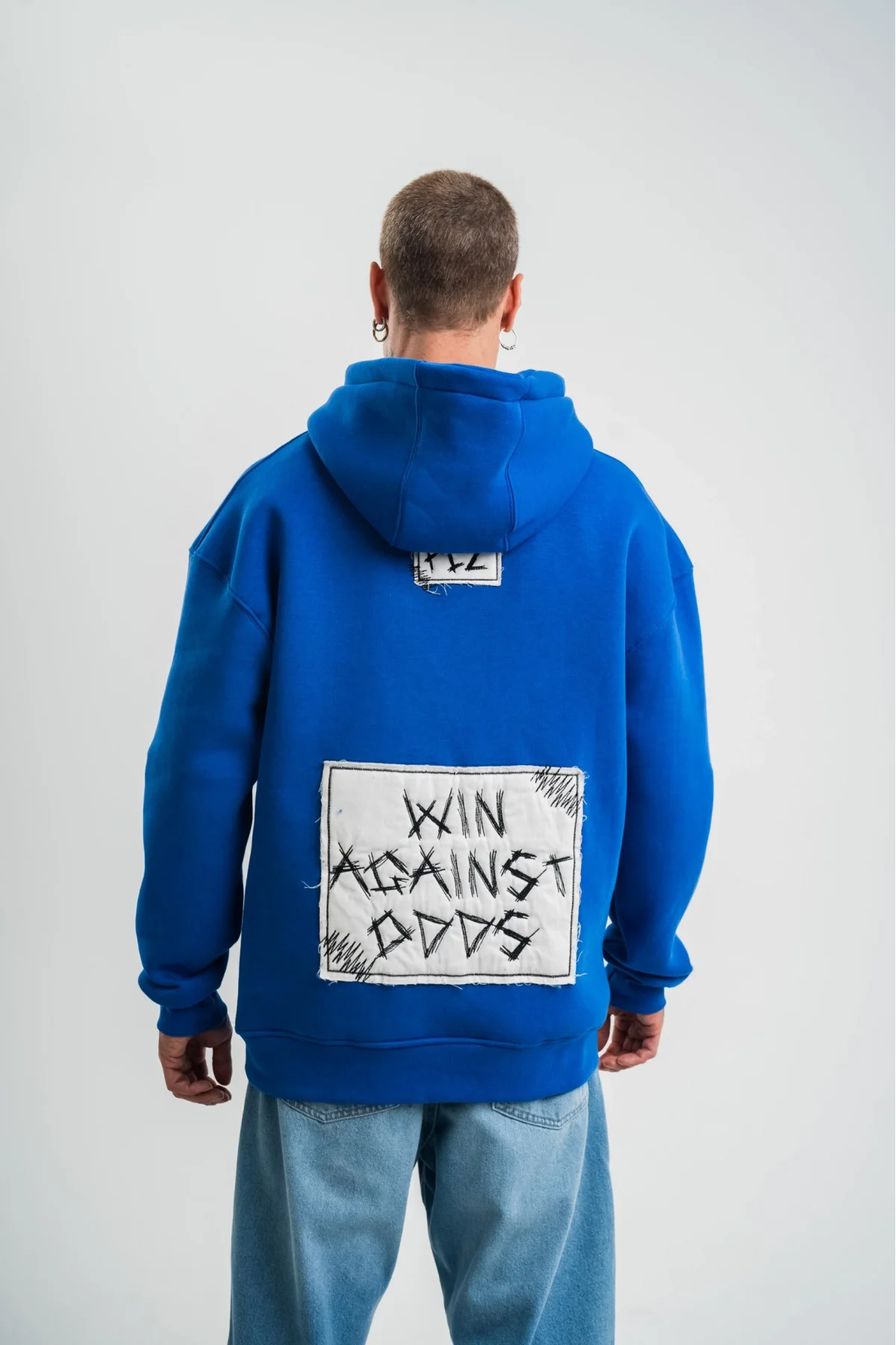 Unisex Kapşonlu Uzun Kol Patchli Nakışlı SweatShirt - Mavi