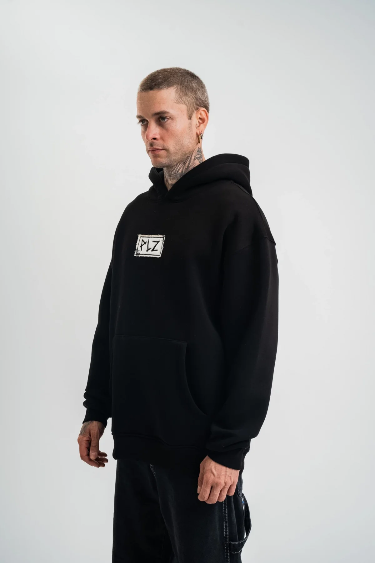 Unisex Kapşonlu Uzun Kol Patchli Nakışlı SweatShirt - Siyah