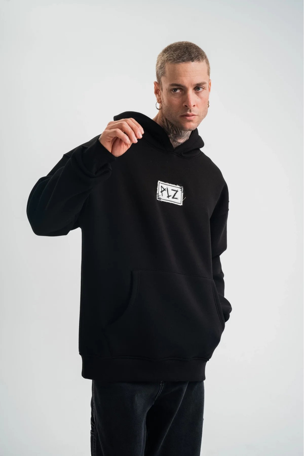 Unisex Kapşonlu Uzun Kol Patchli Nakışlı SweatShirt - Siyah