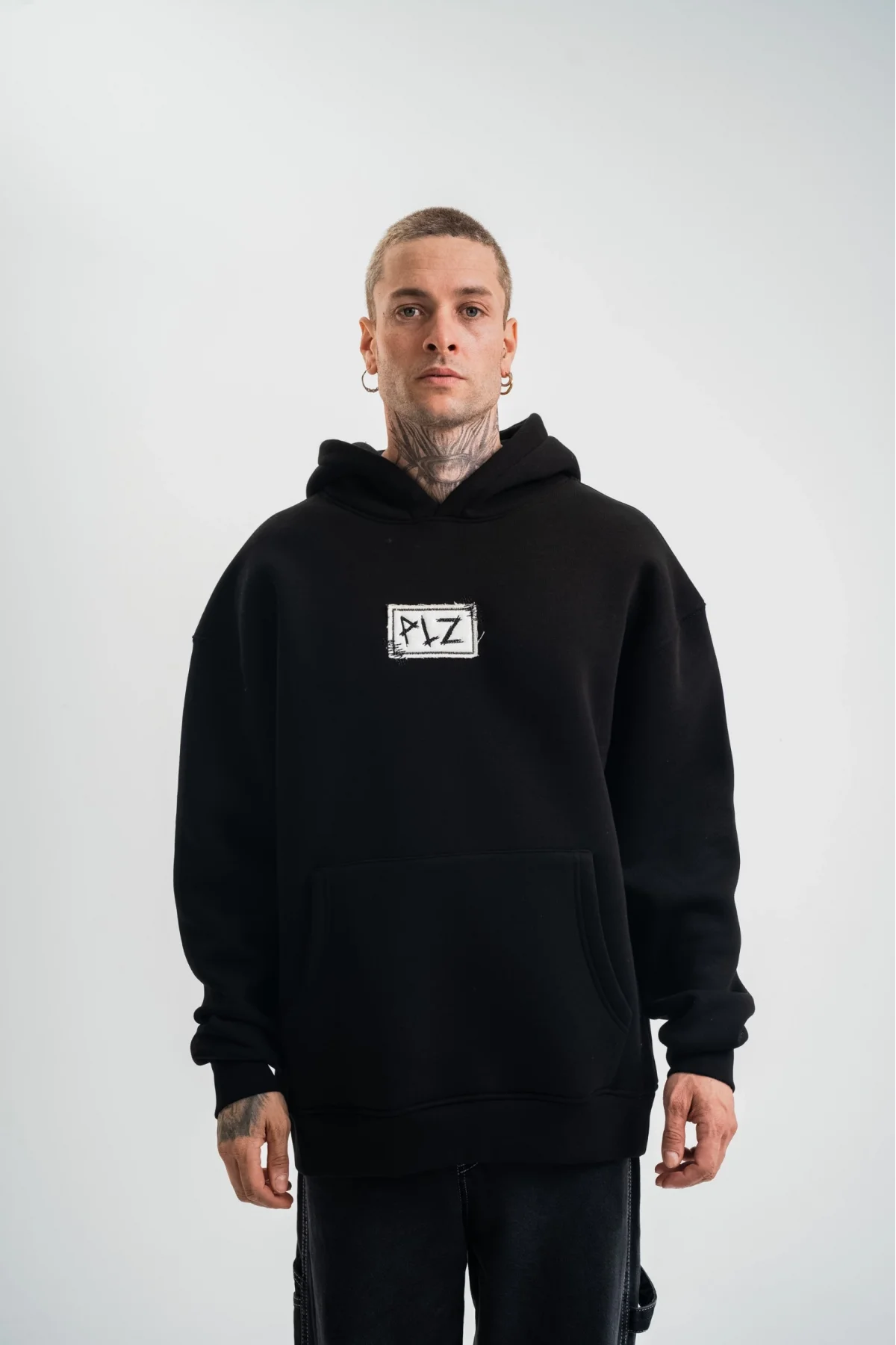 Unisex Kapşonlu Uzun Kol Patchli Nakışlı SweatShirt - Siyah