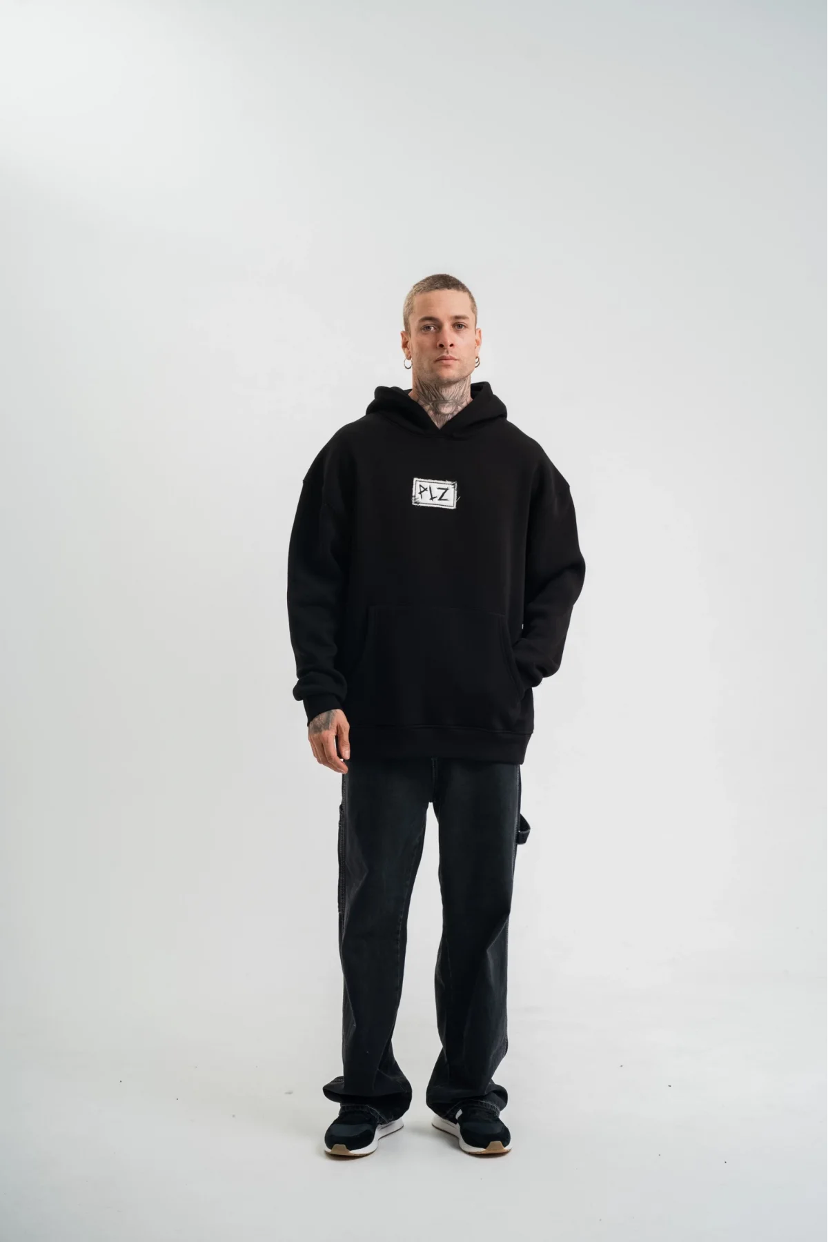 Unisex Kapşonlu Uzun Kol Patchli Nakışlı SweatShirt - Siyah