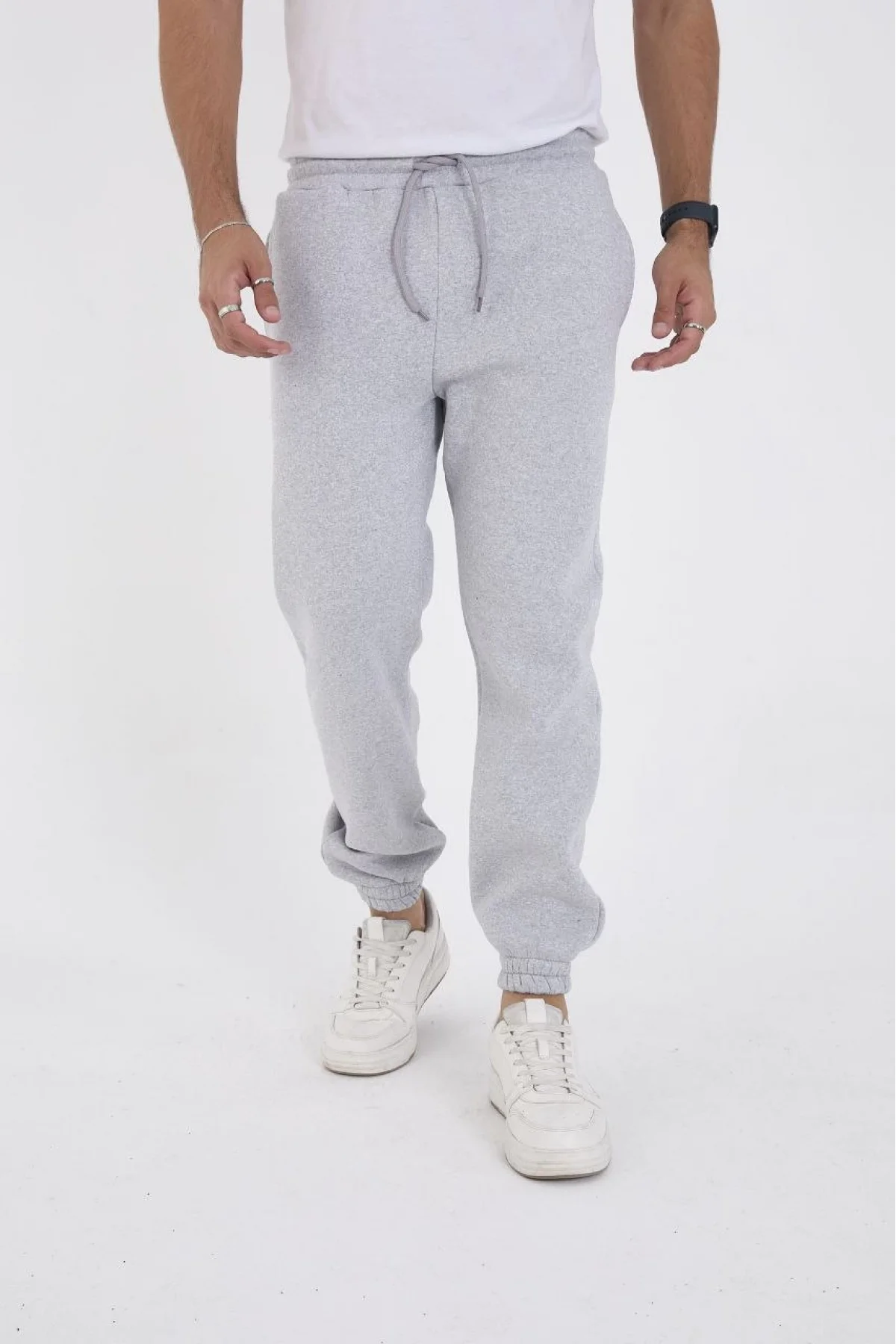 Unisex Kışlık Üç İplik Lastikli Eşofman Pantolon - Gri