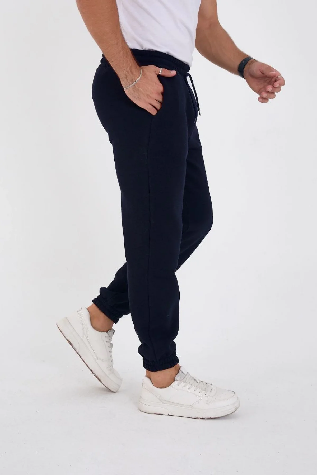 Unisex Kışlık Üç İplik Lastikli Eşofman Pantolon - Lacivert