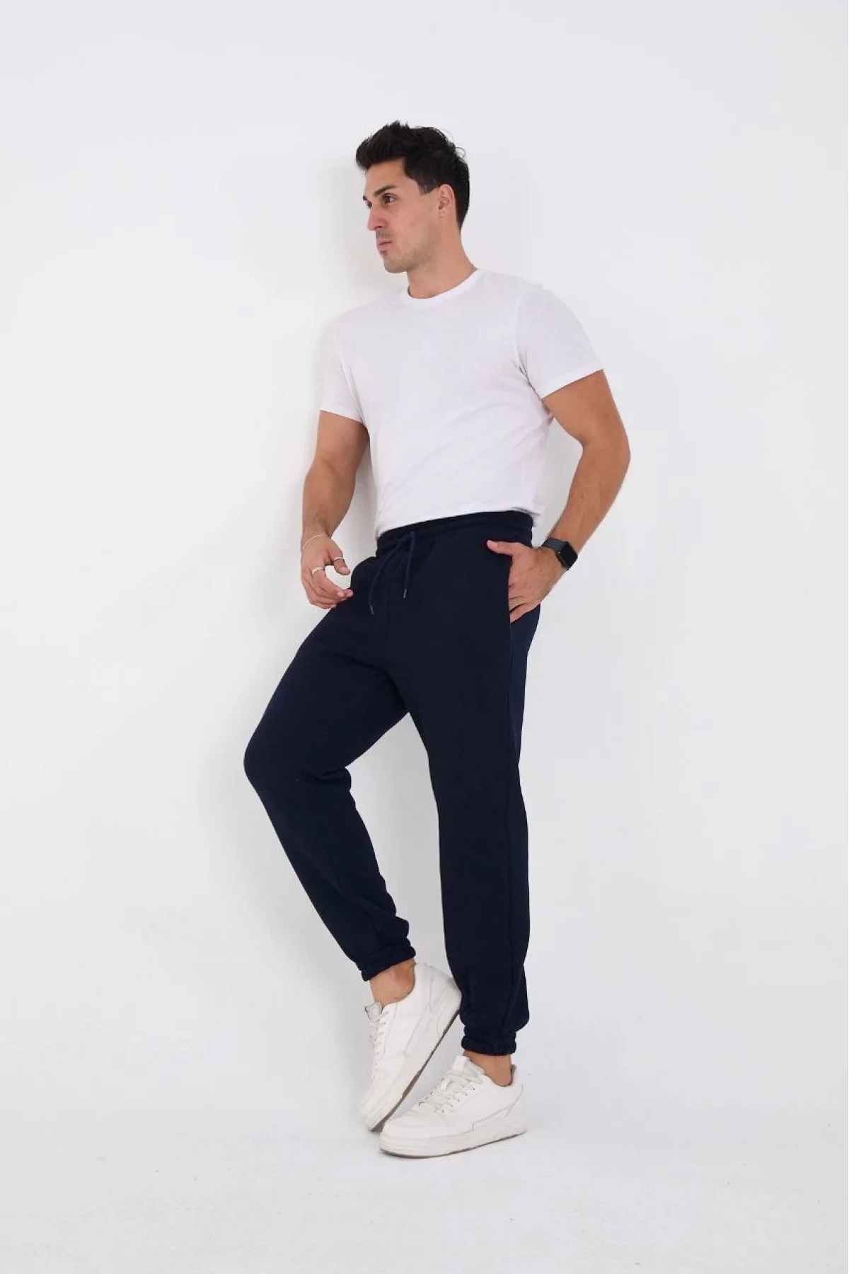 Unisex Kışlık Üç İplik Lastikli Eşofman Pantolon - Lacivert