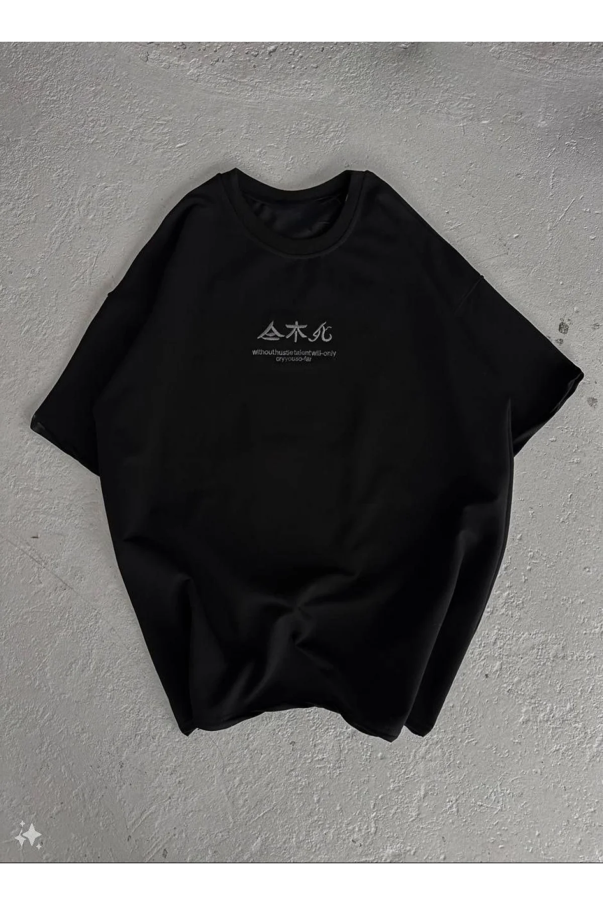 Erkek Baskılı Bisiklet Yaka T-Shirt - Siyah