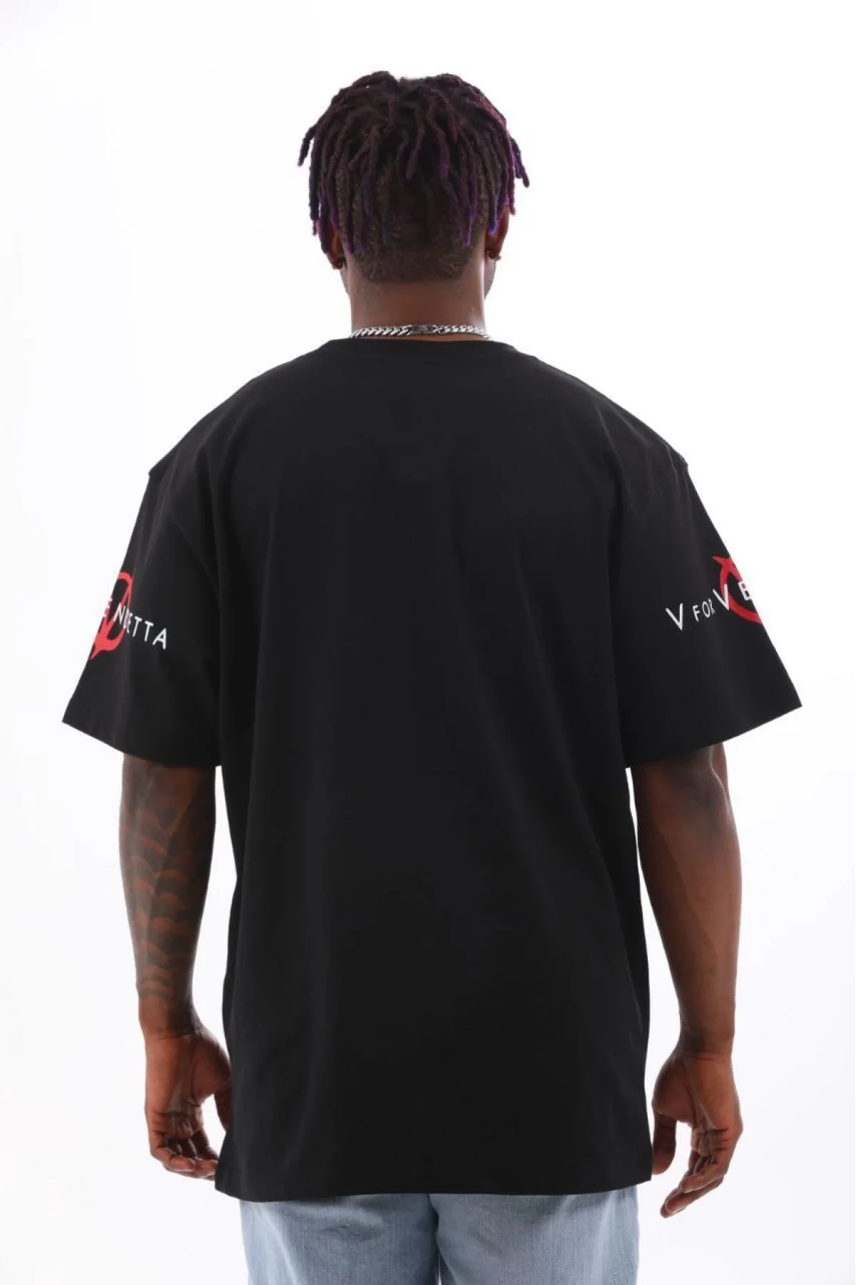 Unisex Oversize Baskılı Bisiklet Yaka T-Shirt - Siyah