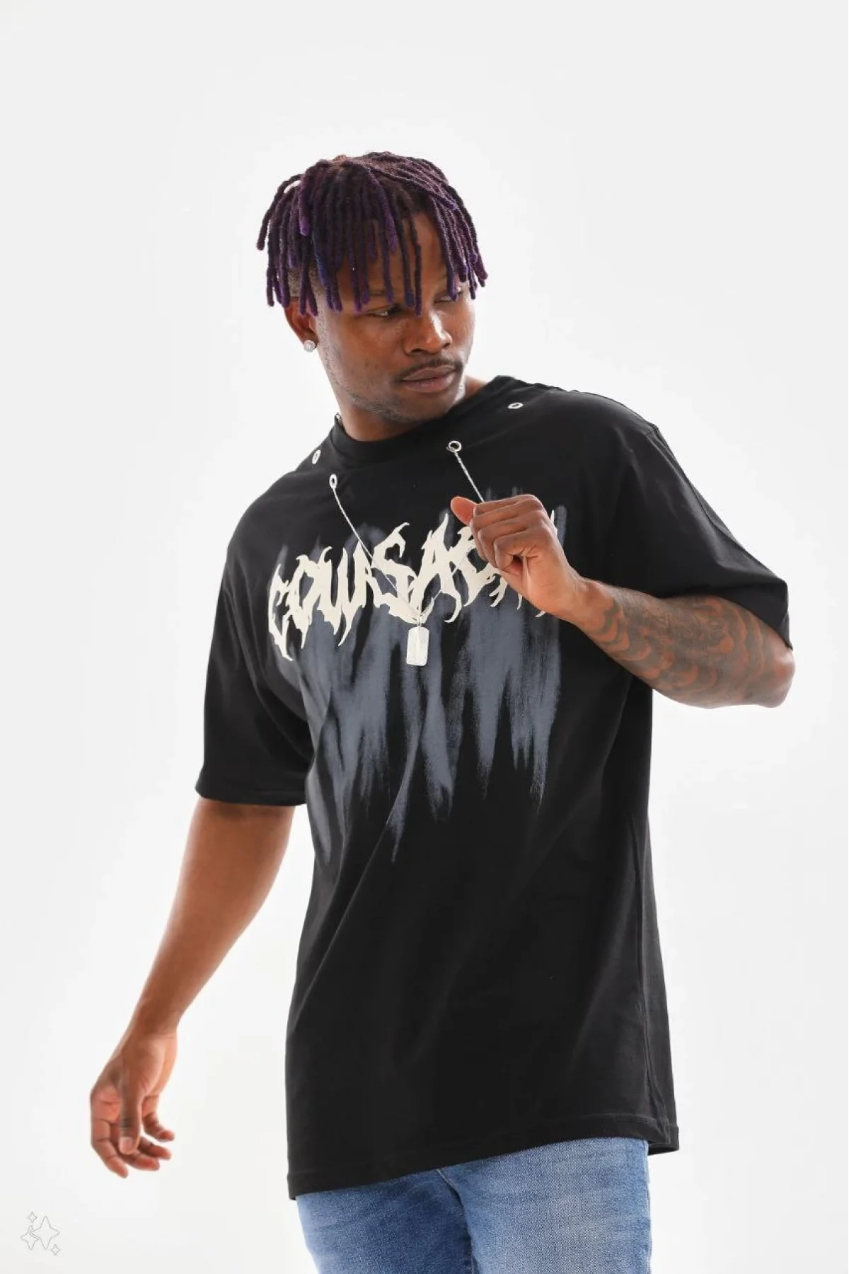 Unisex Oversize Kolye Dahil T-Shirt - Siyah