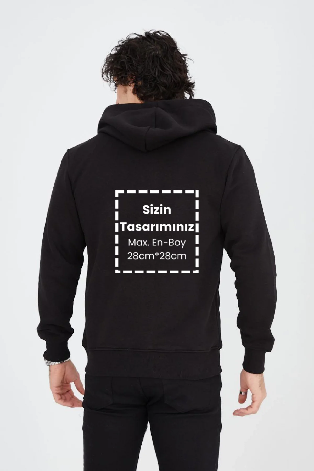 ERKEK Tam Fermuarlı Kapşonlu Özel Tasarım SweatShirt - Siyah