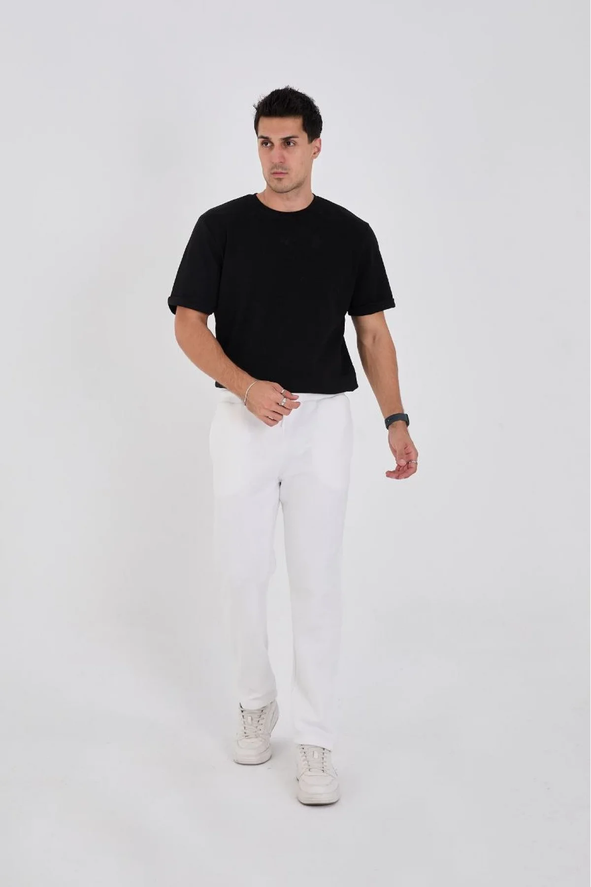 Erkek Üç İplik Basic Eşofman Pantolon - Beyaz