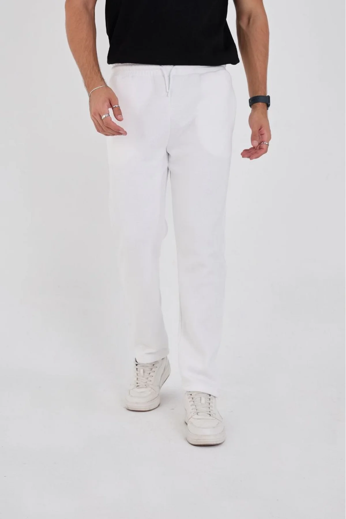 Erkek Üç İplik Basic Eşofman Pantolon - Beyaz