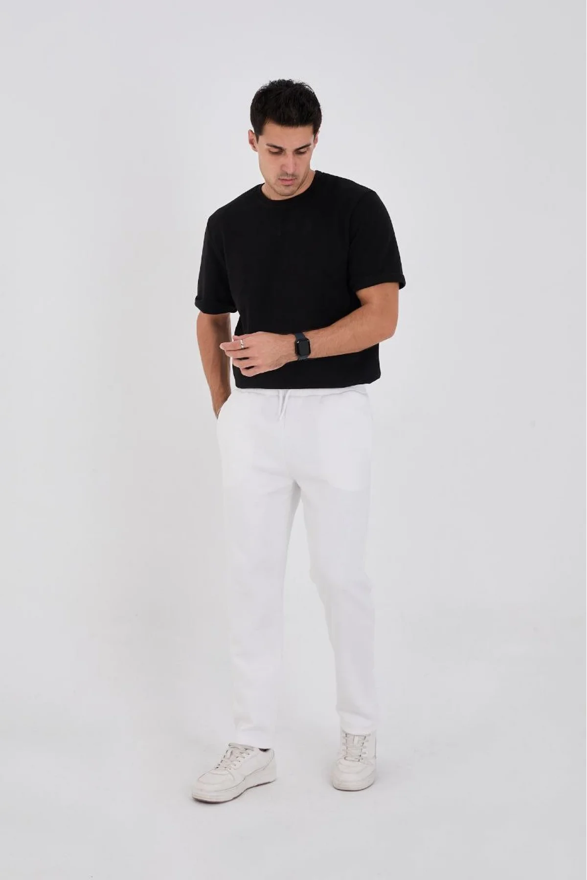 Erkek Üç İplik Basic Eşofman Pantolon - Beyaz