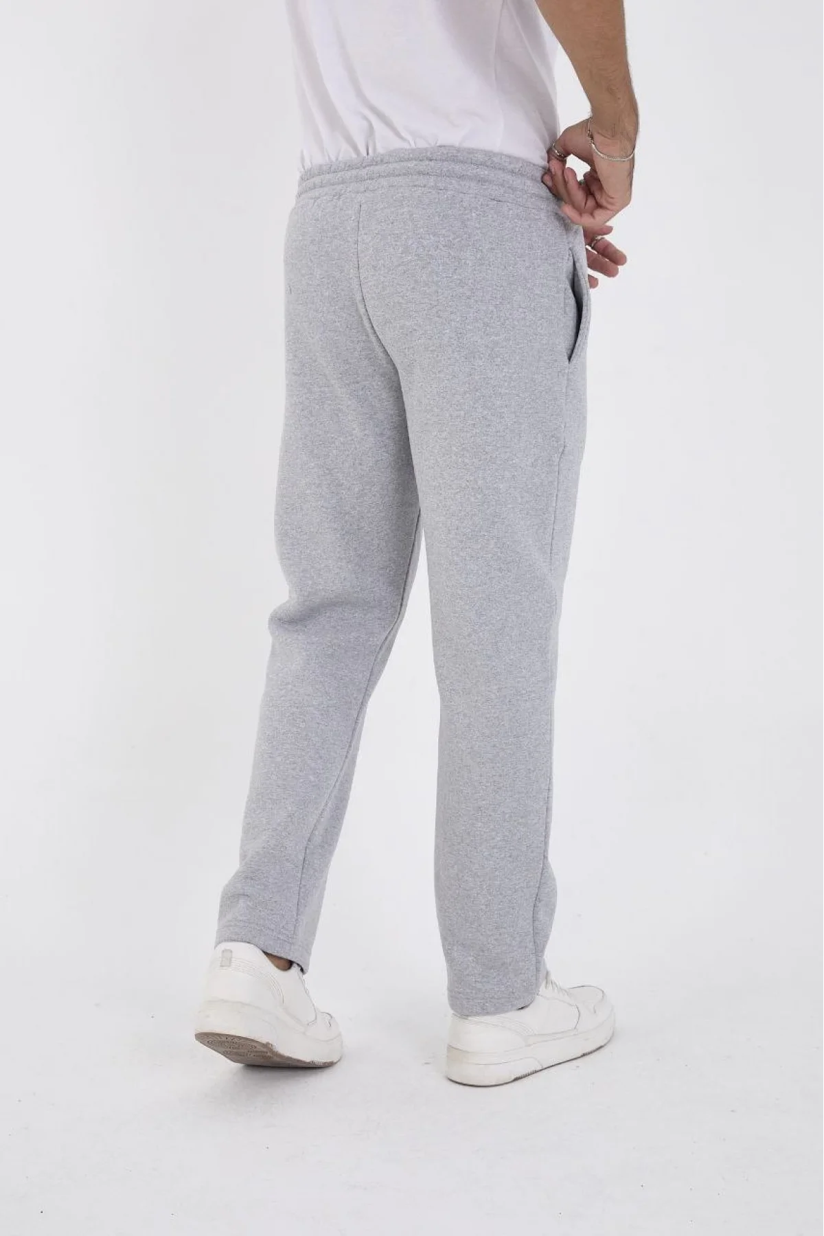 Erkek Üç İplik Basic Eşofman Boru Paça İpli Pantolon - Gri