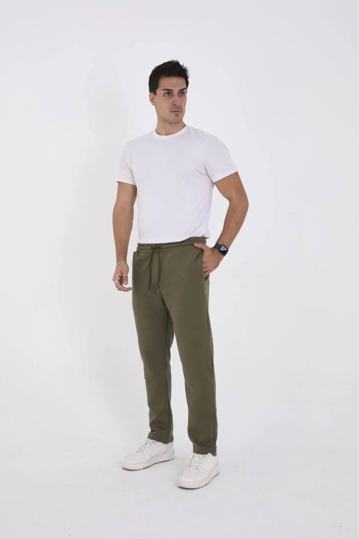 Erkek Üç İplik Basic Eşofman Pantolon - Haki