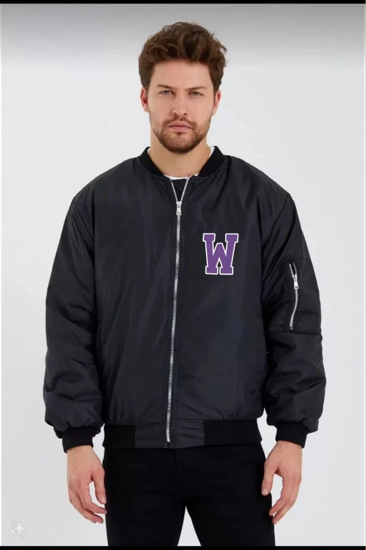 Wild One Baskılı Erkek Bomber Mont – Panter Desenli, Fermuarlı, Kapitone Astarlı Ceket - Siyah