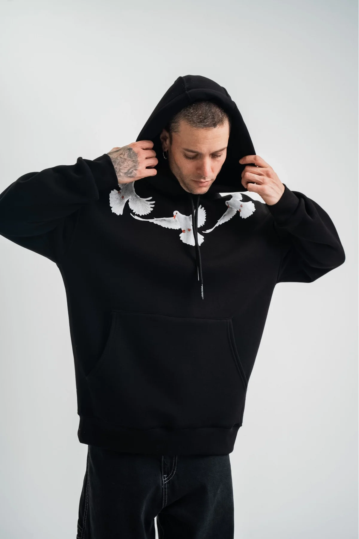 Unisex Uzun Kol Bisiklet Yaka Yıkamalı SweatShirt - Siyah