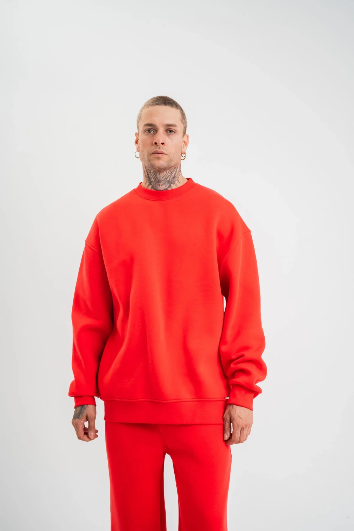 Uzun Kol Bisiklet Yaka Basic SweatShirt - Kırmızı