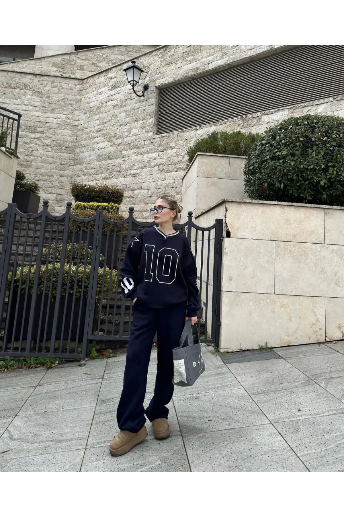 V Yaka Üç İplik Sweat Takım - Siyah