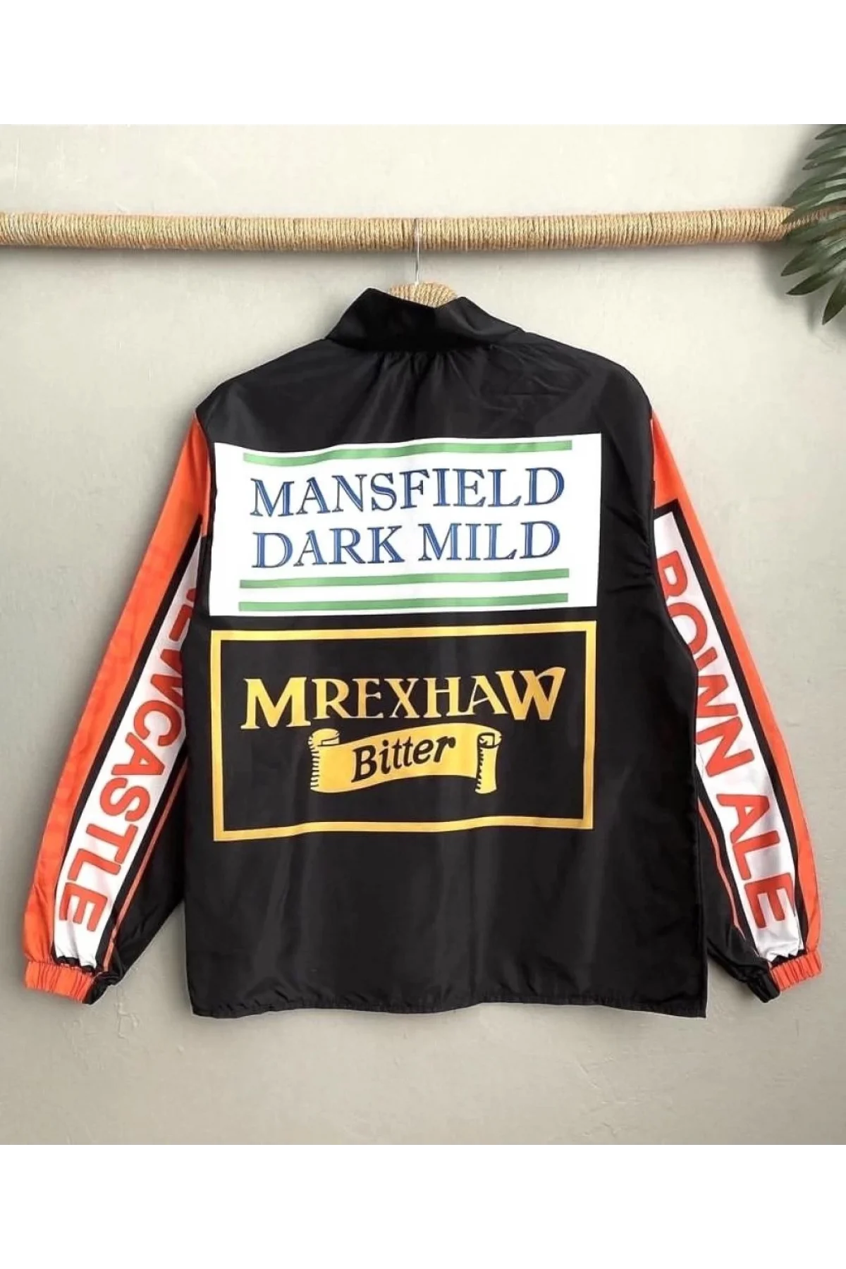 Unisex Vintage Baskılı Paraşüt Rüzgarlık - Siyah