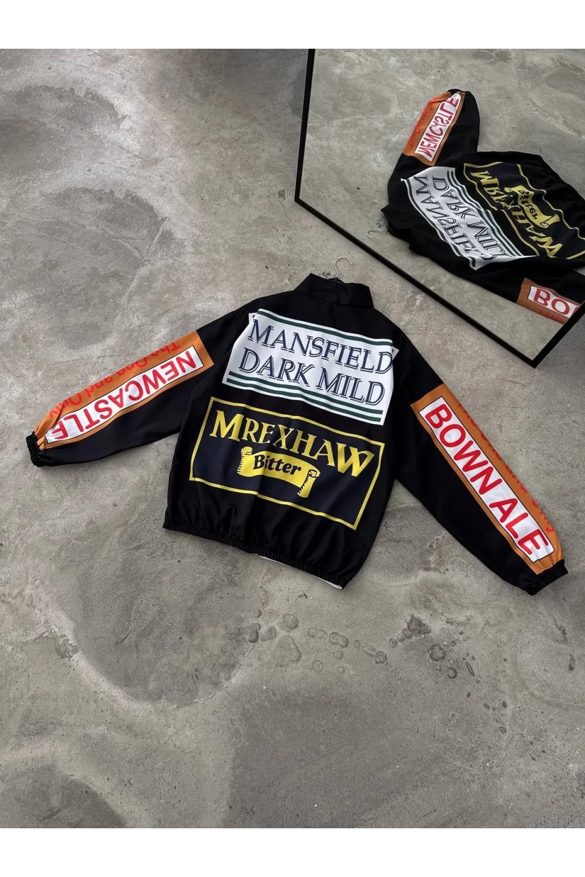 Unisex Vintage Baskılı Paraşüt Rüzgarlık - Siyah