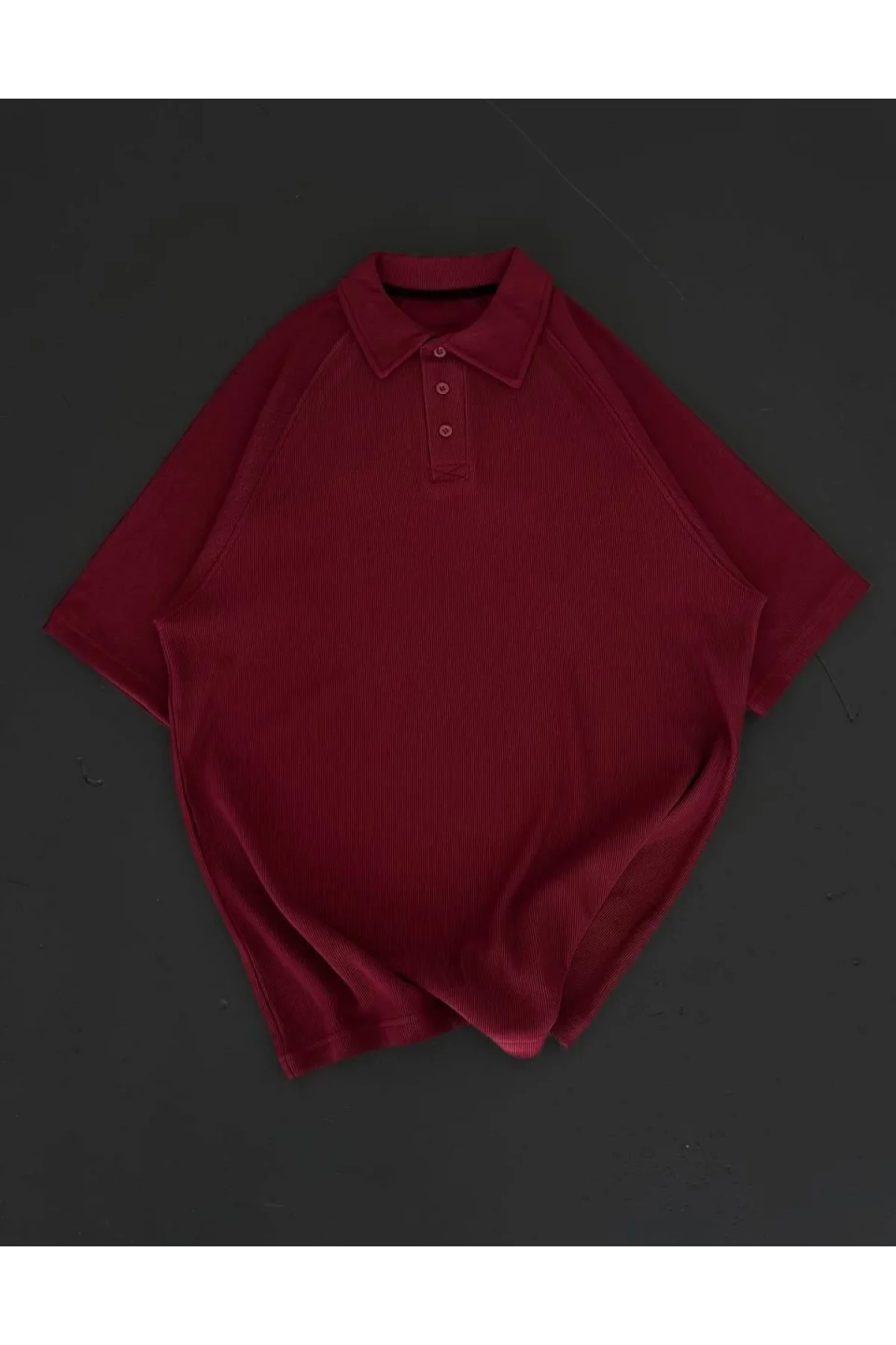 Yakalı Patlı Kısa Kol T-shirt - Bordo