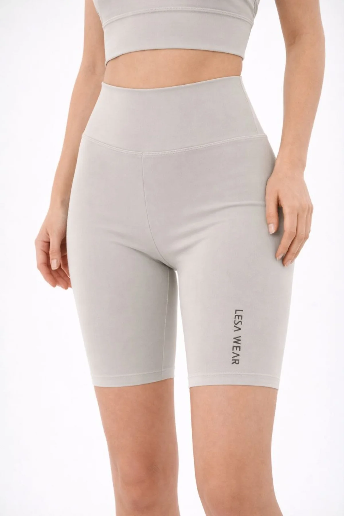 Yüksek Bel Biker Sporcu Şort - Taş