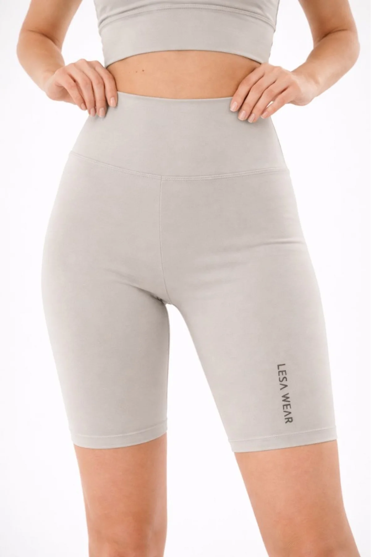 Yüksek Bel Biker Sporcu Şort - Taş