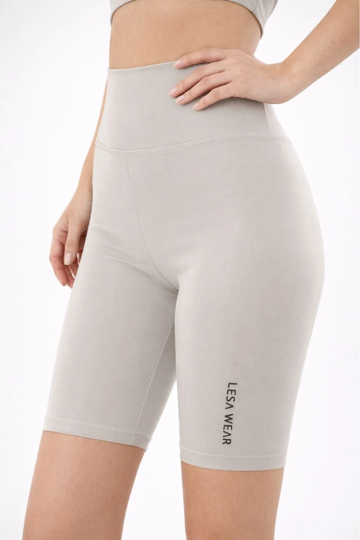 Yüksek Bel Biker Sporcu Şort - Taş