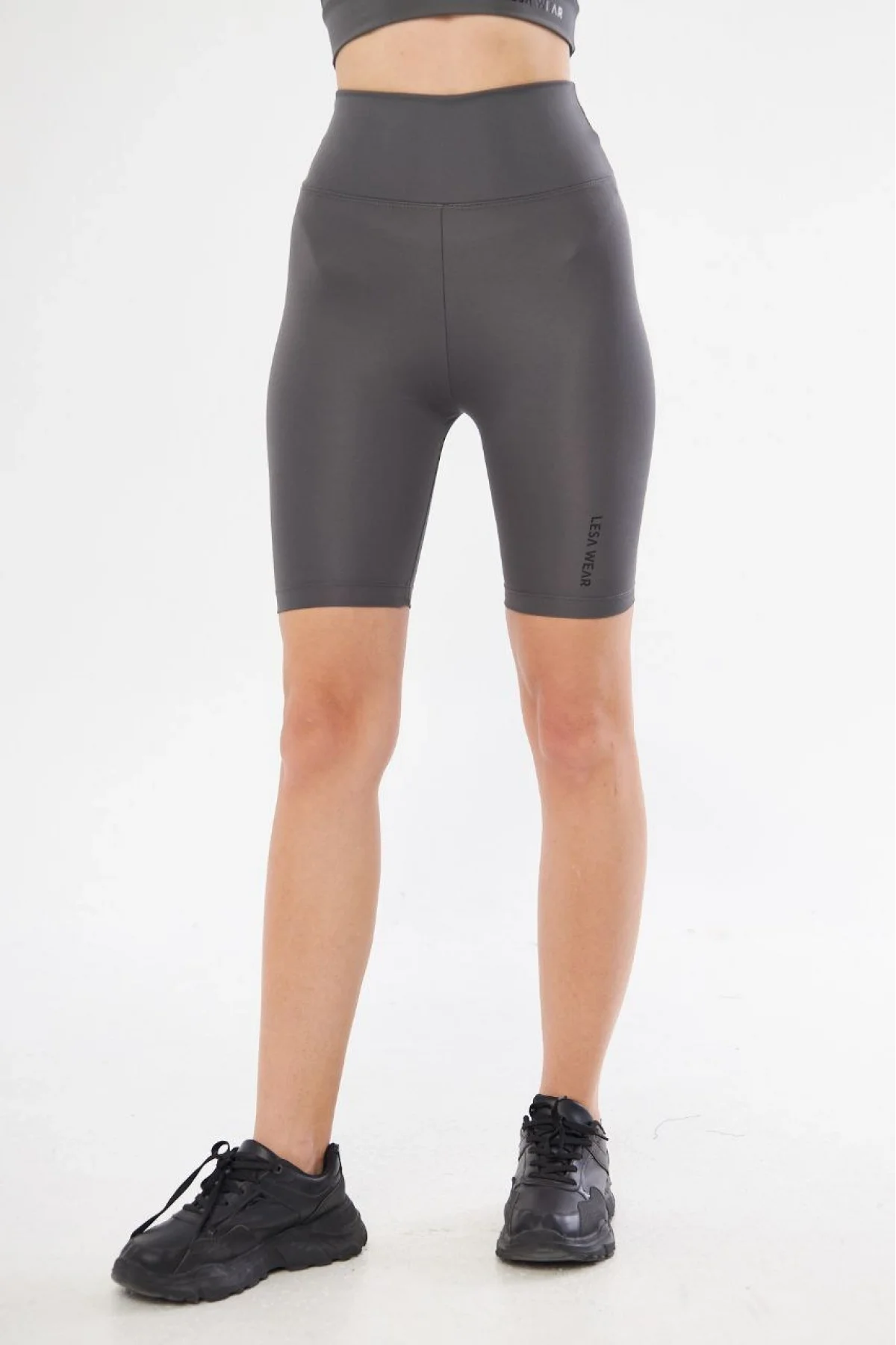 Yüksek Bel Biker Sporcu Şort - Füme