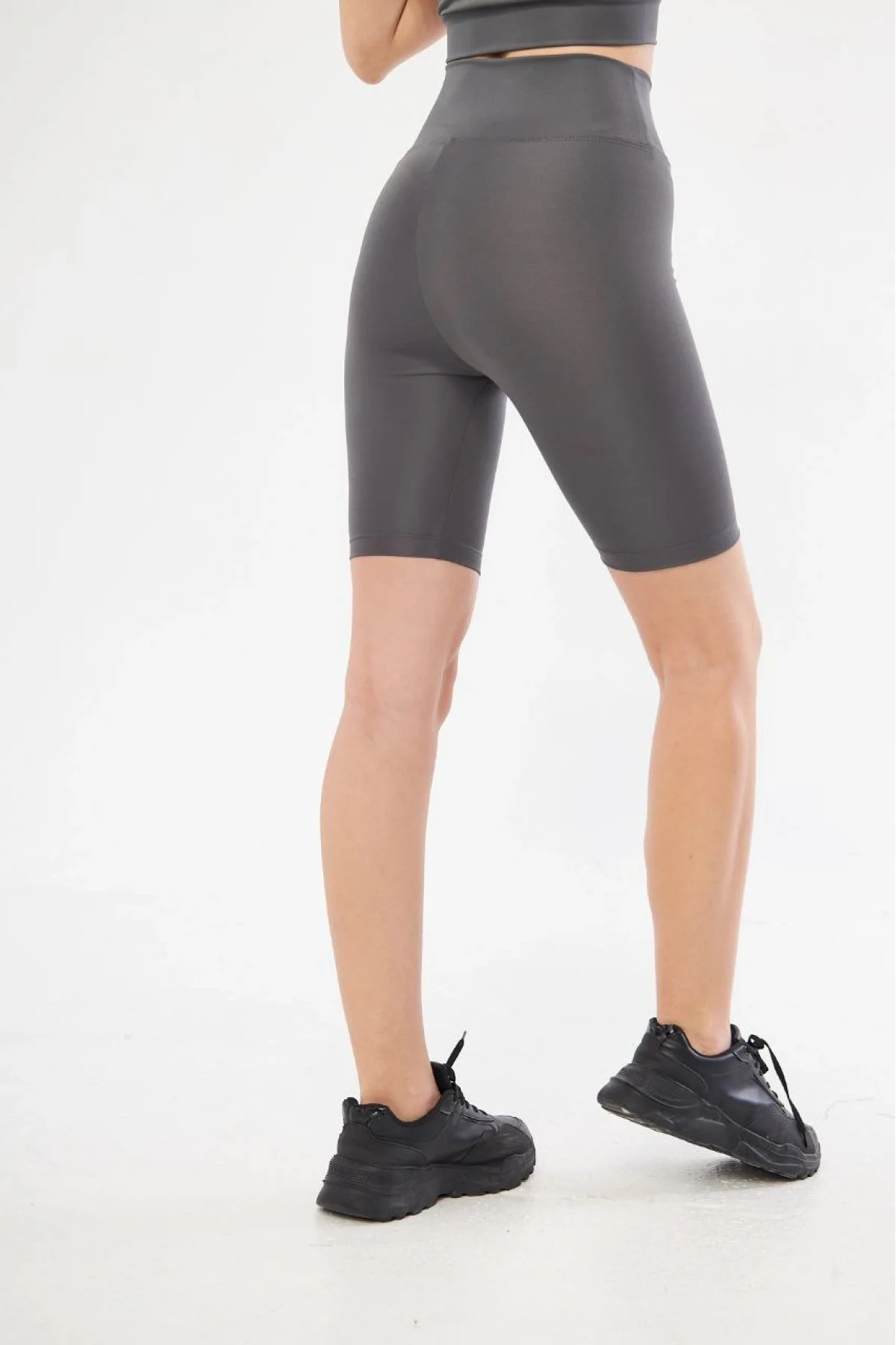Yüksek Bel Biker Sporcu Şort - Füme