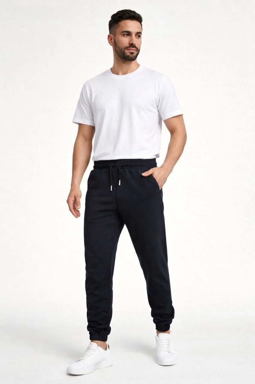 Erkek Jogger Eşofman Altı Rahat Kalıp, Cepli, Lastikli Paça, Günlük Spor Pantolon - Siyah